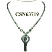 Hematite Stone Beads Key Charm Choker Collar Pendant Necklace